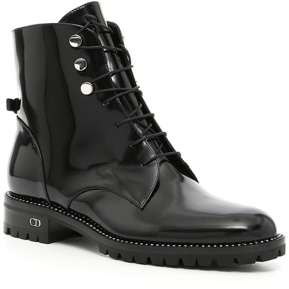 Dior Rebelle Patent Crystal Lace Up Combat Boots - Picture 1 of 9